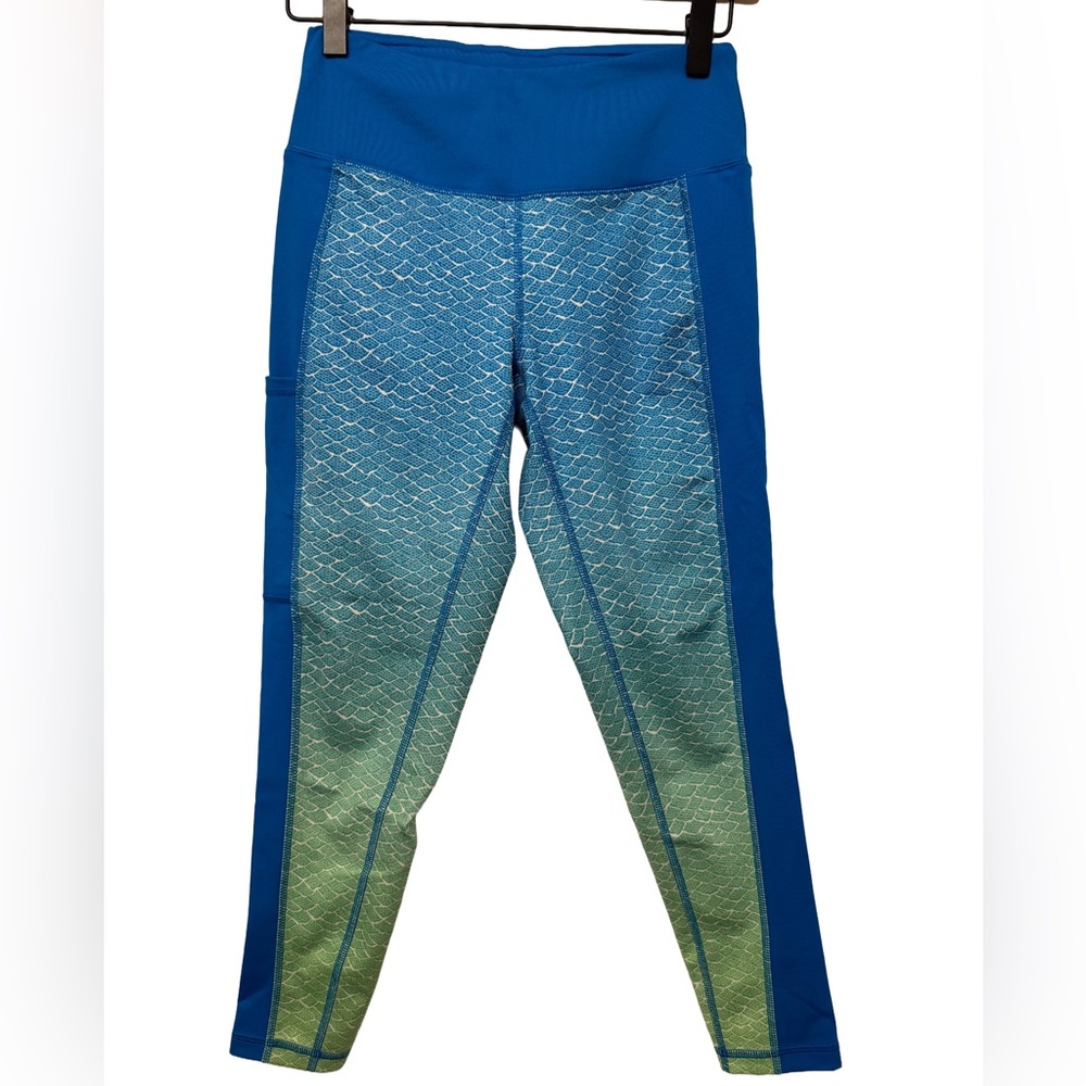 Columbia Blue and Green Mermaid Patterned Leggings